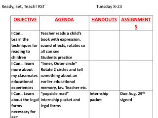 Ready, Set, Teach! RST				Tuesday 8-23