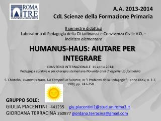 A.A. 2013-2014 CdL Scienze della Formazione Primaria