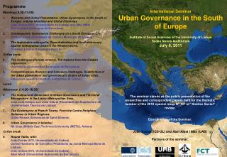 International Seminar Urban Governance in the South of Europe