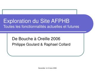 Exploration du Site AFPHB Toutes les fonctionnalités actuelles et futures