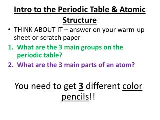 Intro to the Periodic Table &amp; Atomic Structure