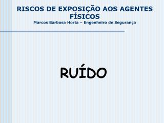 RISCOS DE EXPOSIÇÃO AOS AGENTES FÍSICOS Marcos Barbosa Horta – Engenheiro de Segurança