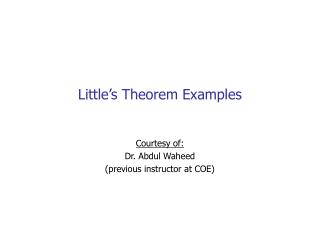 Little’s Theorem Examples