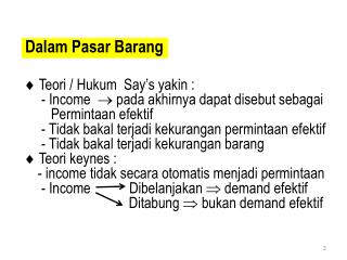  Teori / Hukum Say’s yakin : - Income  pada akhirnya dapat disebut sebagai