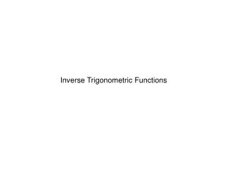 Inverse Trigonometric Functions