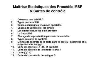 Maîtrise Statistiques des Procédés MSP &amp; Cartes de contrôle
