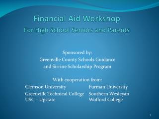 Financial Aid Workshop For High School Seniors and Parents