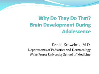Why Do They Do That? Brain Development During Adolescence