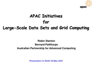 APAC Initiatives for Large-Scale Data Sets and Grid Computing