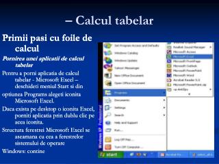 – Calcul tabelar