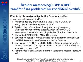 Školení meteorologů CPP a RPP zaměřené na problematiku znečištění ovzduší