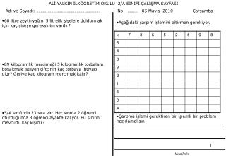 ALİ YALKIN İLKÖĞRETİM OKULU 2/A SINIFI ÇALIŞMA SAYFASI