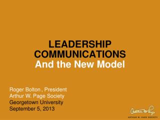LEADERSHIP COMMUNICATIONS And the New Model