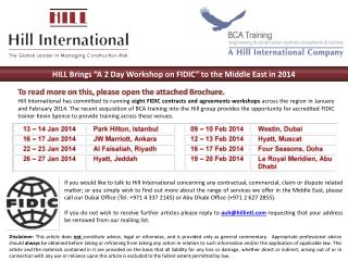 HILL Brings “A 2 Day Workshop on FIDIC” to the Middle East in 2014