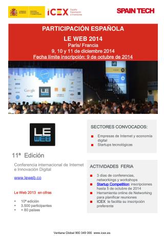 PARTICIPACIÓN ESPAÑOLA LE WEB 2014 París/ Francia 9, 10 y 11 de diciembre 2014