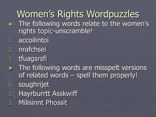 Women’s Rights Wordpuzzles