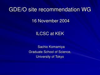 GDE/O site recommendation WG