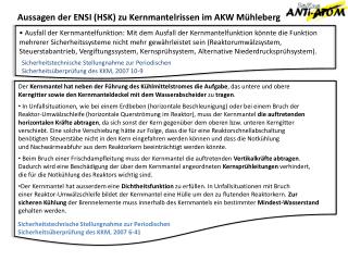 Aussagen der ENSI (HSK) zu Kernmantelrissen im AKW Mühleberg