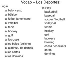 Vocab – Los Deportes:
