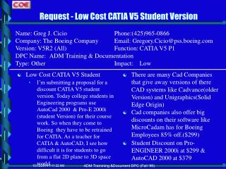 Request - Low Cost CATIA V5 Student Version