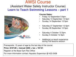 AWSI Course (Assistant Water Safety Instructor Course) Learn to Teach Swimming Lessons – part 1