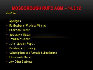 Mosborough RUFC AGM – 14.5.12