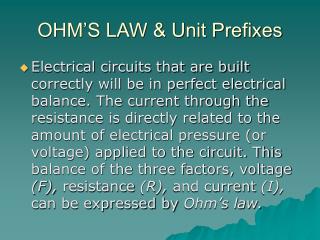 OHM’S LAW &amp; Unit Prefixes