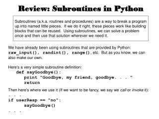 Review: Subroutines in Python