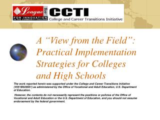 A “View from the Field”: Practical Implementation Strategies for Colleges and High Schools