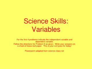 Science Skills: Variables