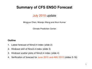 Latest forecast of Nino3.4 index (slide 2) Hindcast skill of Nino3.4 index (slide 3)