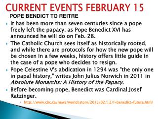 CURRENT EVENTS FEBRUARY 15