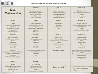 Menu Restaurant Scolaire Septembre 2014