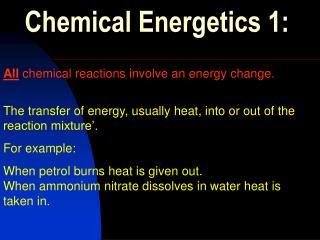 Chemical Energetics 1: