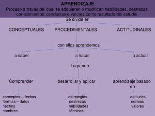 Se divide en CONCEPTUALES PROCEDIMENTALES ACTITUDINALES