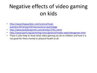 Negative effects of video gaming on kids