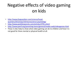 Negative effects of video gaming on kids
