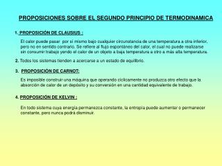 PROPOSICIONES SOBRE EL SEGUNDO PRINCIPIO DE TERMODINAMICA