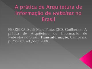A prática de Arquitetura de Informação de websites no Brasil