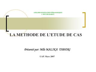 ATELIER D’INITIATION PÉDAGOGIQUE L’IFCS DE RABAT