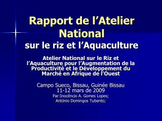 Rapport de l’Atelier National sur le riz et l’Aquaculture