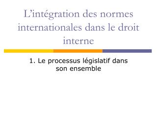 L’intégration des normes internationales dans le droit interne