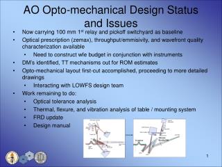 AO Opto-mechanical Design Status and Issues