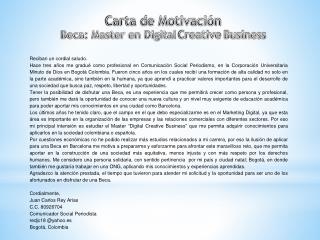 Carta de Motivación Beca: Master en Digital Creative Business