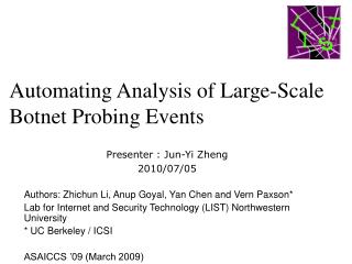 Automating Analysis of Large-Scale Botnet Probing Events
