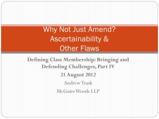 Why Not Just Amend? Ascertainability &amp; Other Flaws