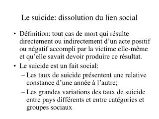 Le suicide: dissolution du lien social