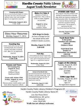 Hardin County Public Library August Youth Newsletter