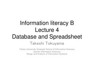 Information literacy B Lecture 4 Database and Spreadsheet