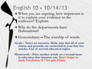 English 10 - 10/14/13